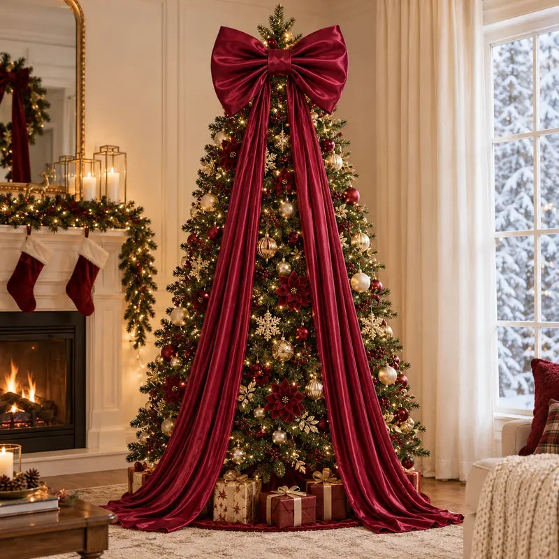 Large Cream Satin Bow Backdrop with Draped Streamers