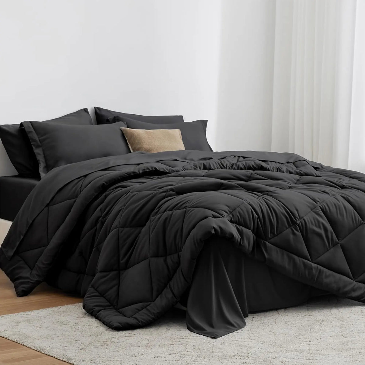 Charcoal Black Quilted Comforter Set with Pillow Shams