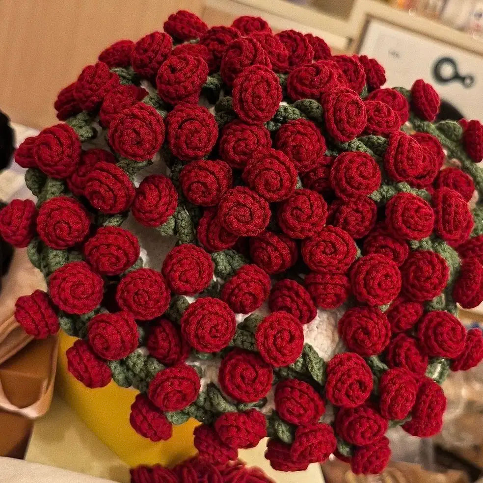 Handmade Red Crochet Rose Bouquet