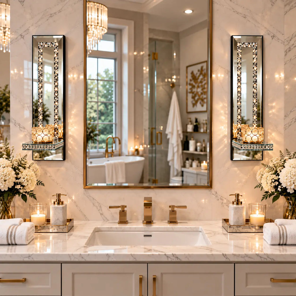 Mirrored Wall Candle Sconces with Crystal Frame