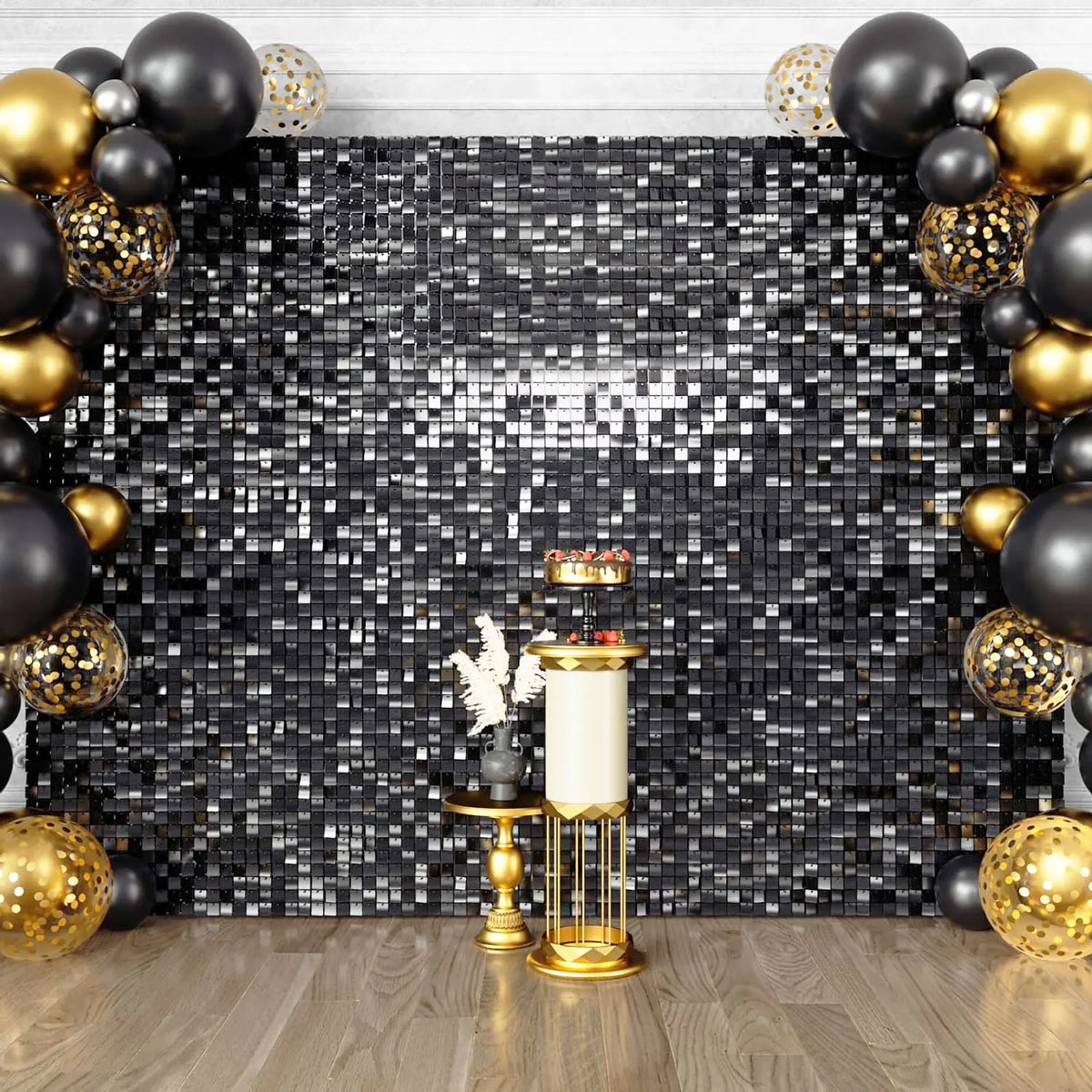 Black Shimmer Square Panel Wall Backdrop