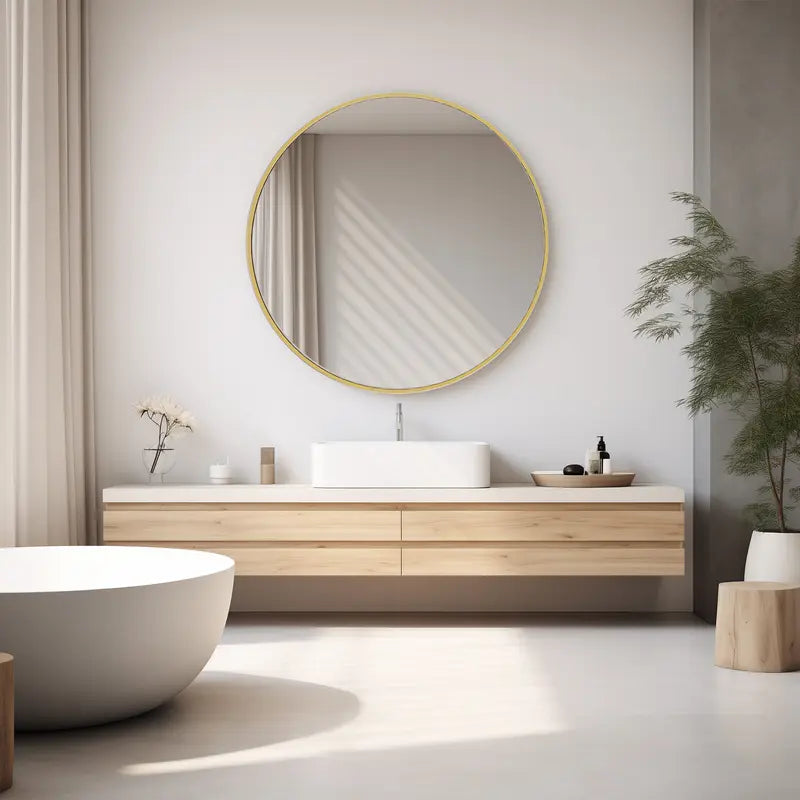 Large Round Wall Mirror with Gold Frame