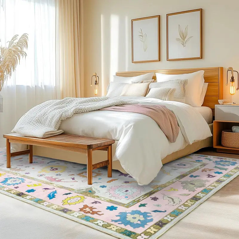 Lavender Floral Area Rug with Pale Border