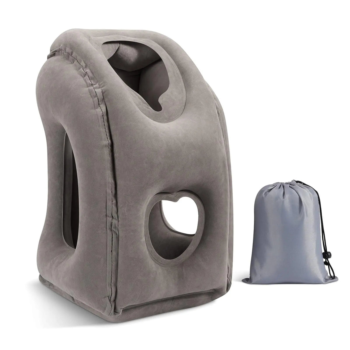 Grey Inflatable Travel Pillow with Carry Pouch