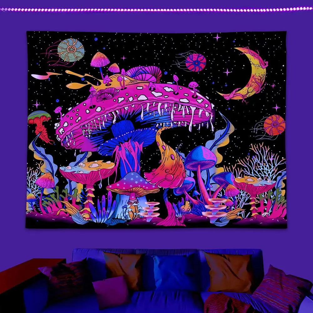 Black Light Mushroom Print Wall Hanging Tapestry