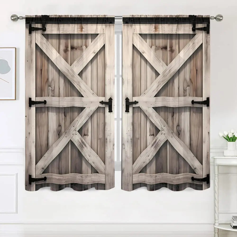 Rustic Barn Door Print Curtain Panel Pair