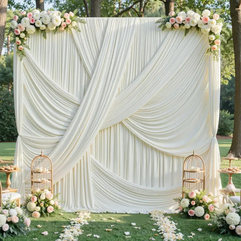 Cream Draped Fabric Photo Backdrop Curtains