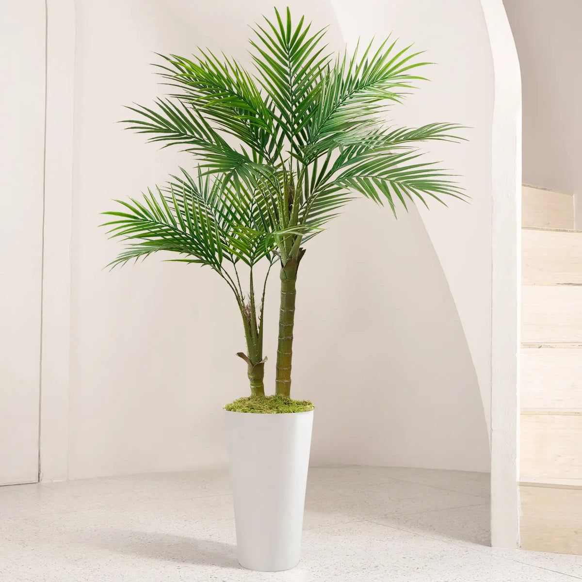 Faux Palm Tree in Tall White Planter