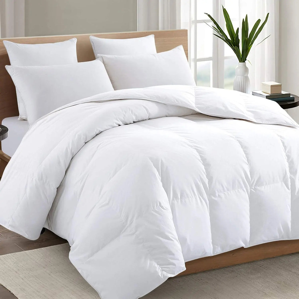 White Quilted Box-Stitched Comforter for Bed