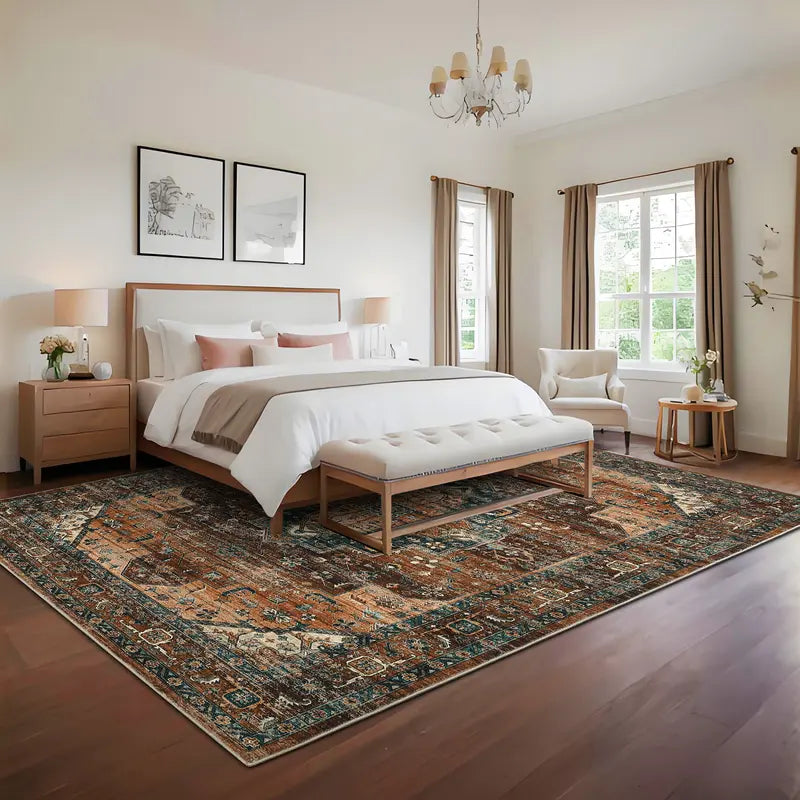 Vintage Style Medallion Area Rug in Rust