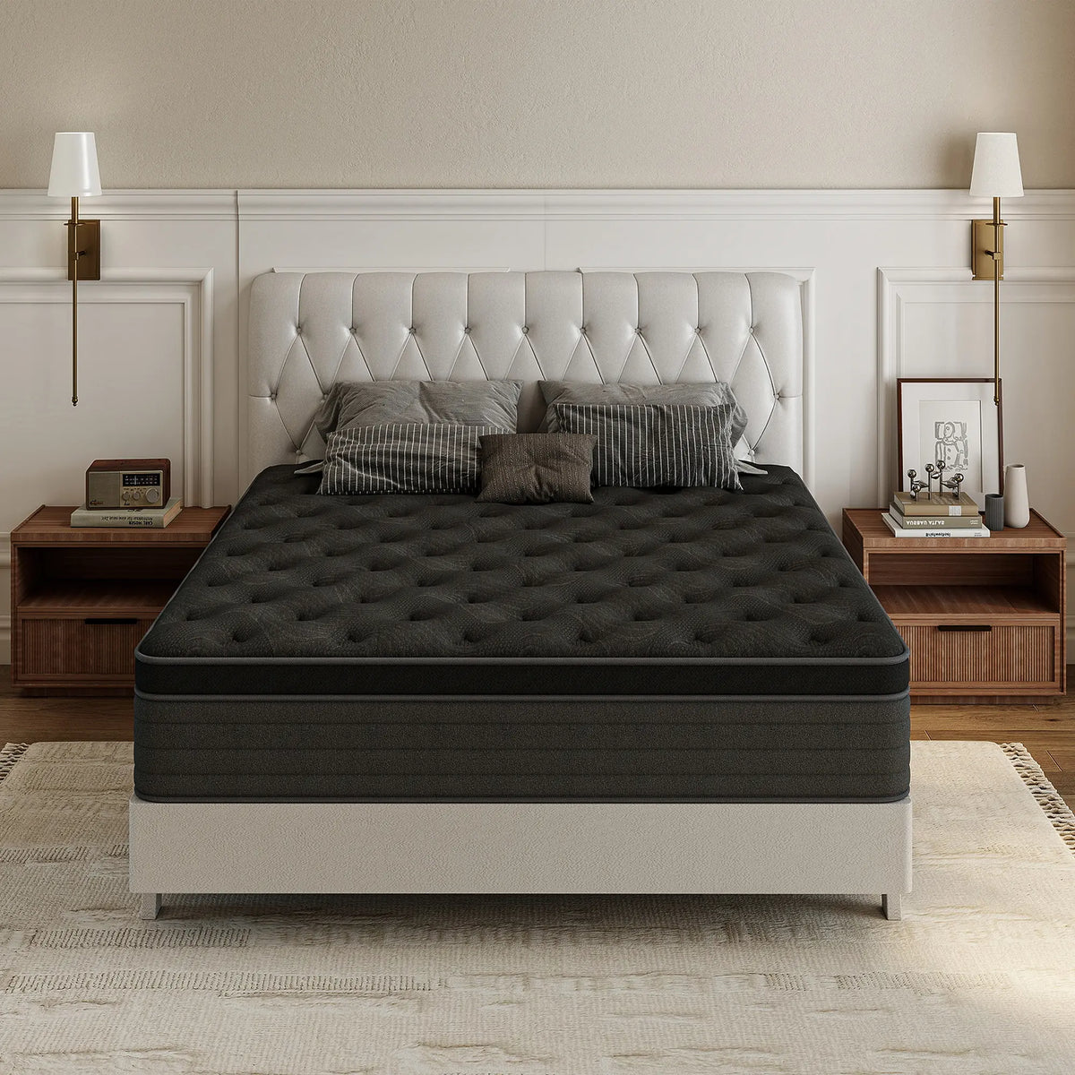 Thick Black Quilted Pillow-Top Mattress