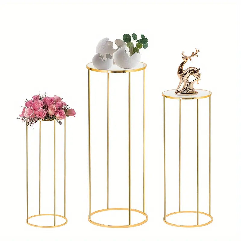 Gold Metal Cylinder Display Stands Set of Three